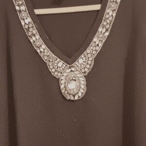 NWOT Women's black v-neck beaded design sweater